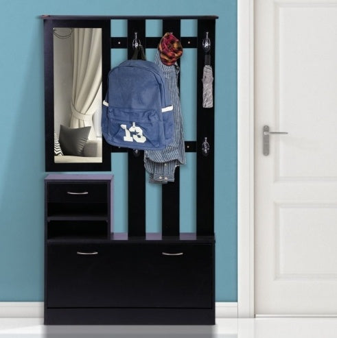 Three In One Gate Cabinet With Shoe Storage Mirror Black