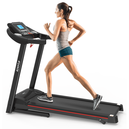 Anthony & Home Fitshow Elite Edition folding treadmill with hydraulic-assist and quiet motor for home gym use.