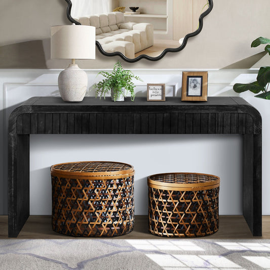 Antique black console table by Anthony & Home with sleek, limited edition design, featuring a smooth surface and elegant legs.