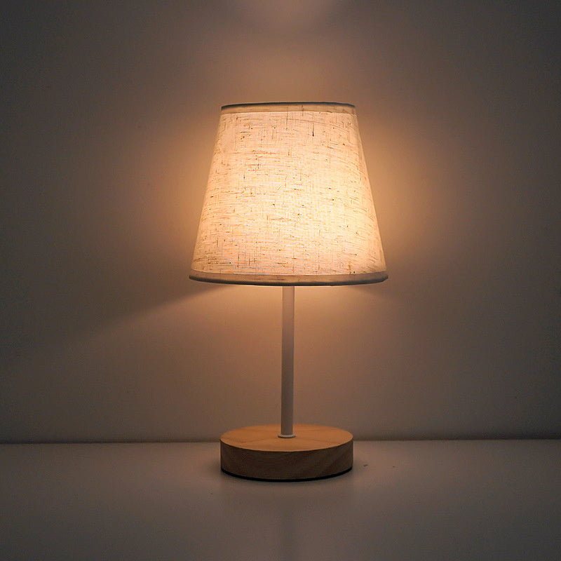Solid Wood Bedside Table Lamp With Fabric Iron Finish
