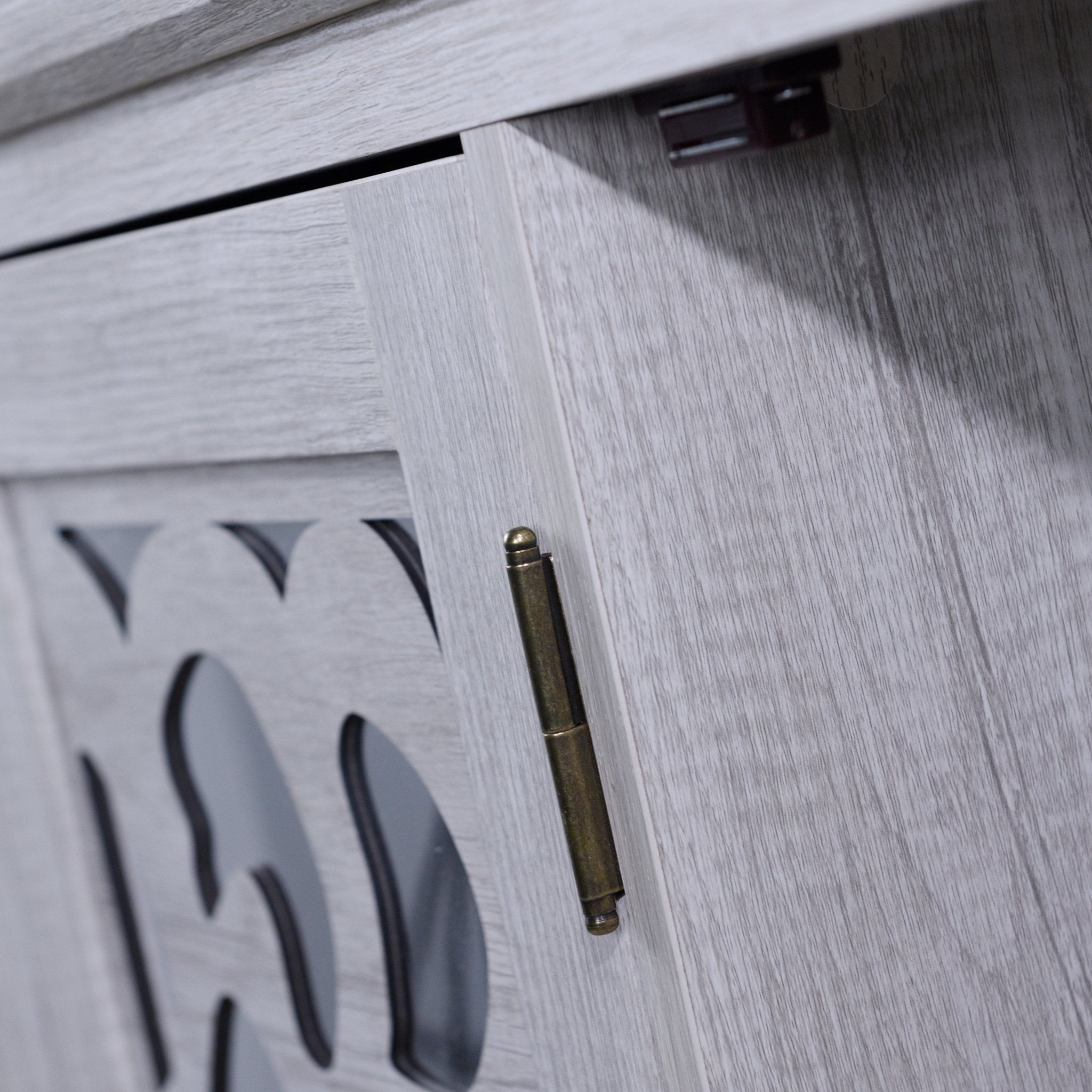 49.33' x 15.55' spacious size countertop Sideboard with 3 mirrored doors adjustable shelves buffet cabinet, storage cabinet for living room, bedroom, dinning room, kitchen, hallway closet - Anthony & Home