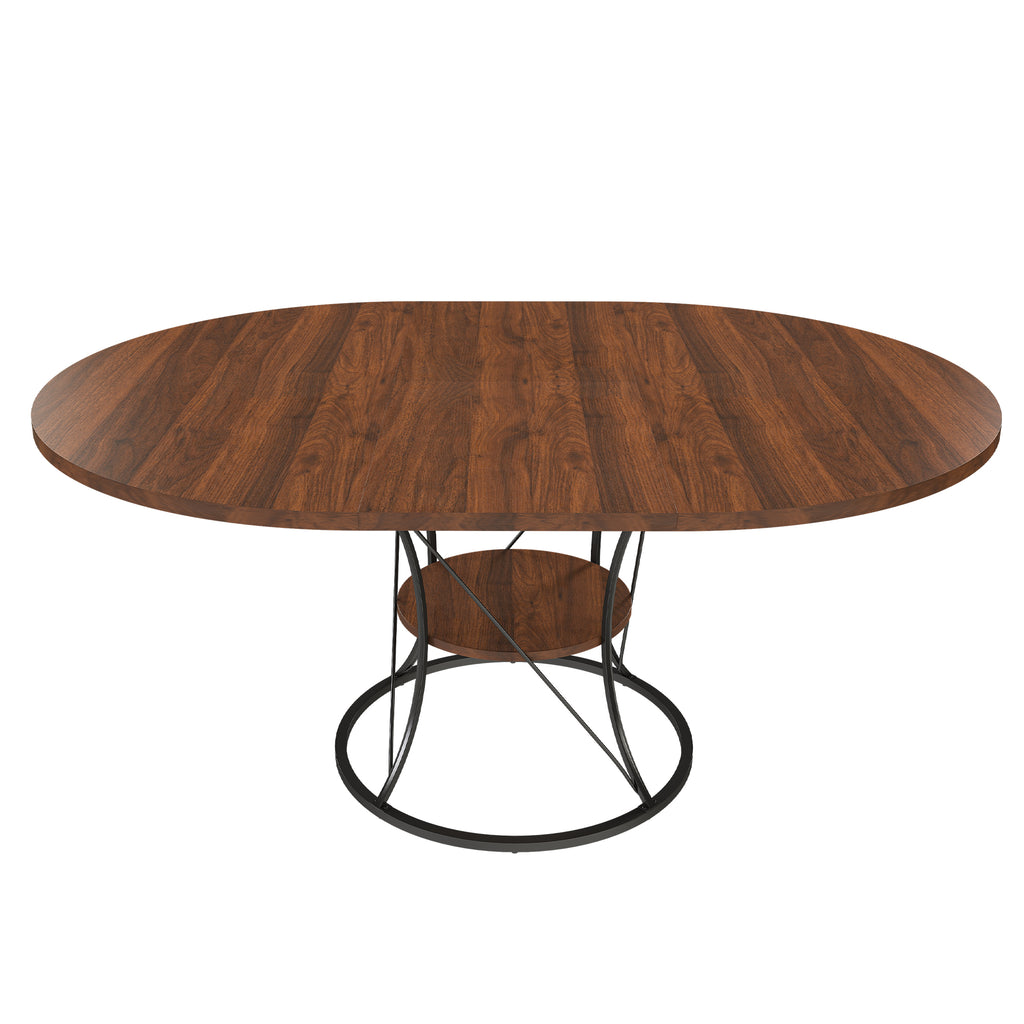 Anthony & Home Studio Round Extendable Dining Table made of solid wood, showcasing its natural finish and expandable design.