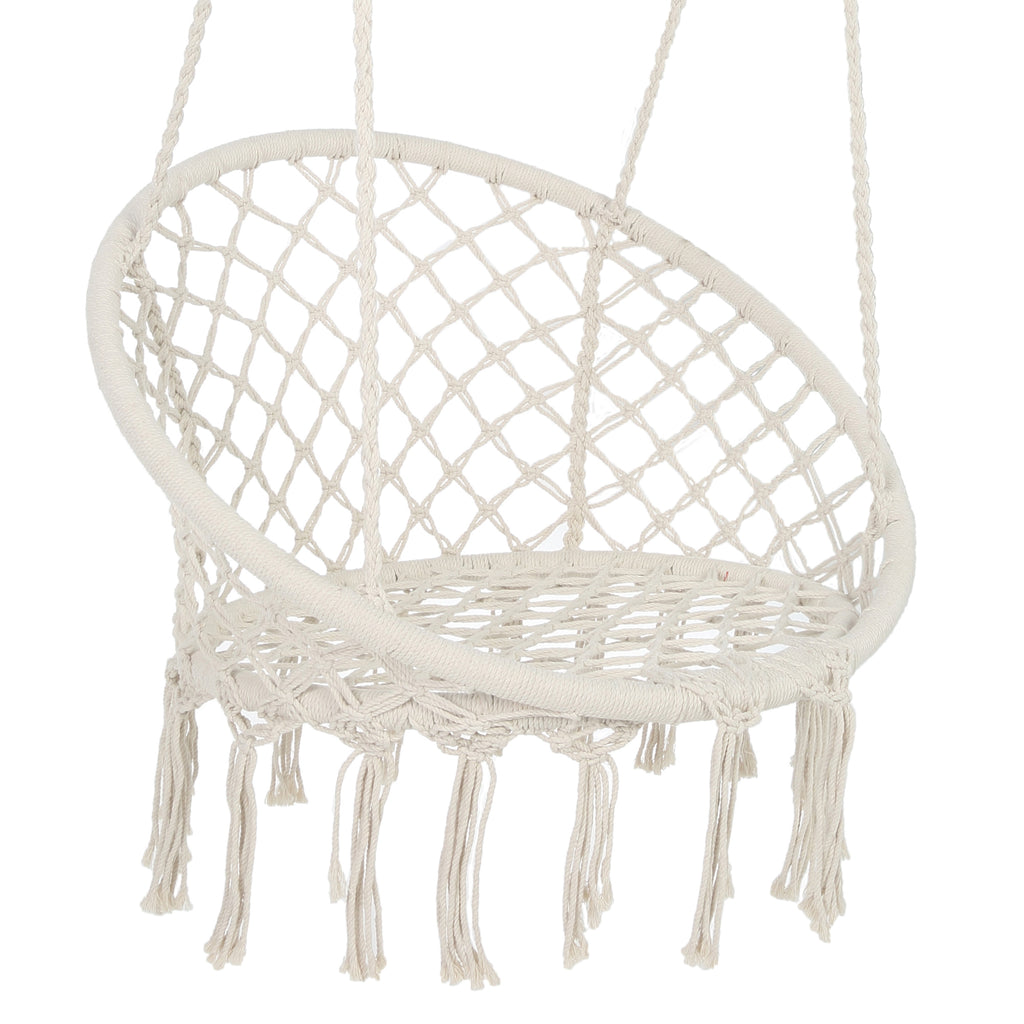 Anthony & Home Atelier macrame hammock chair in luxe cotton rope, indoor and outdoor use, with 330 lb capacity, shown hanging.