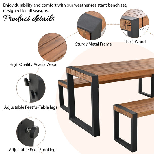 Go 3 Piece Outdoor Dining Set With 2 Benches Acacia Wood