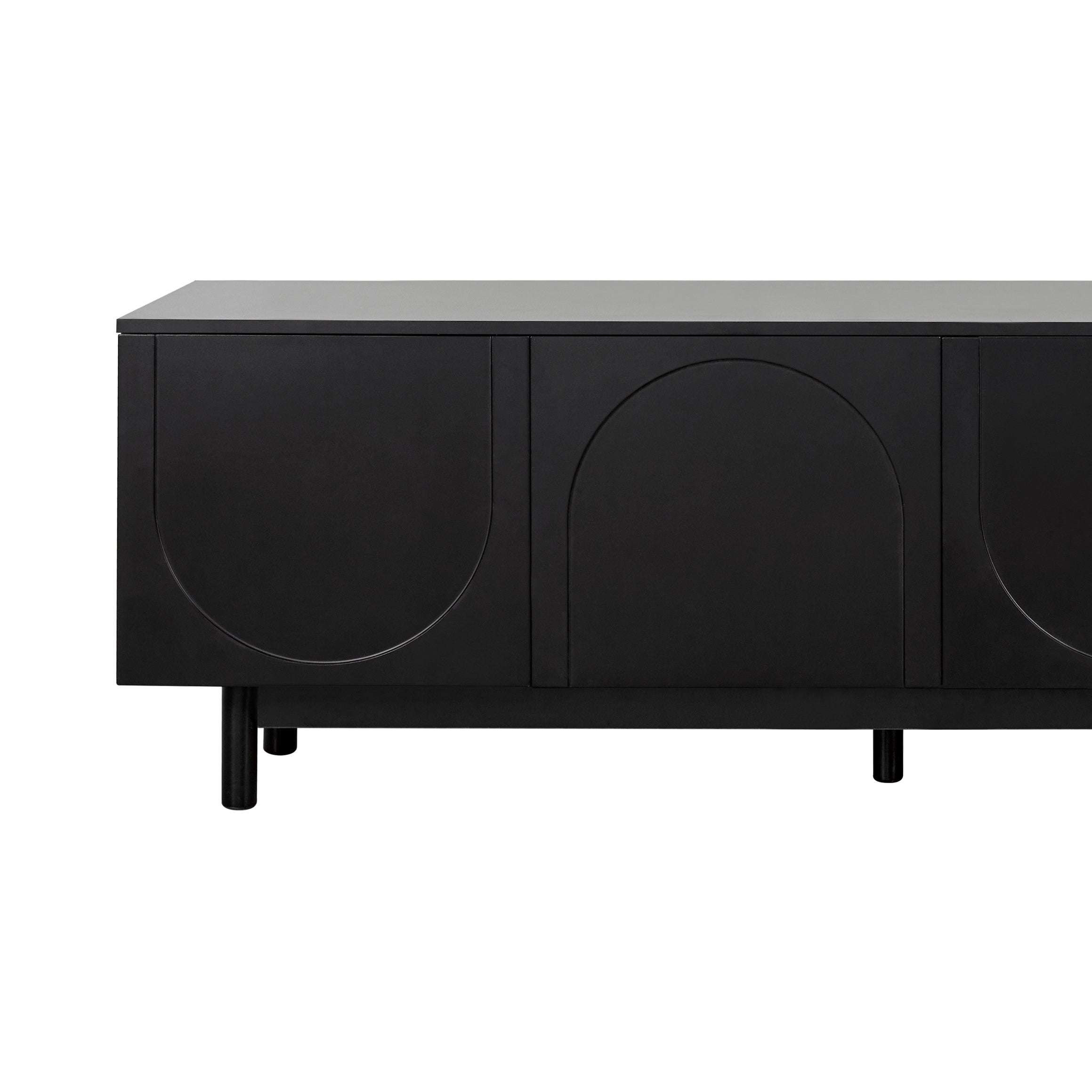 Black ON-TREND Graceful TV stand with arch cabinets, solid wood legs, adjustable shelves, ideal for TVs up to 78 inches in living room