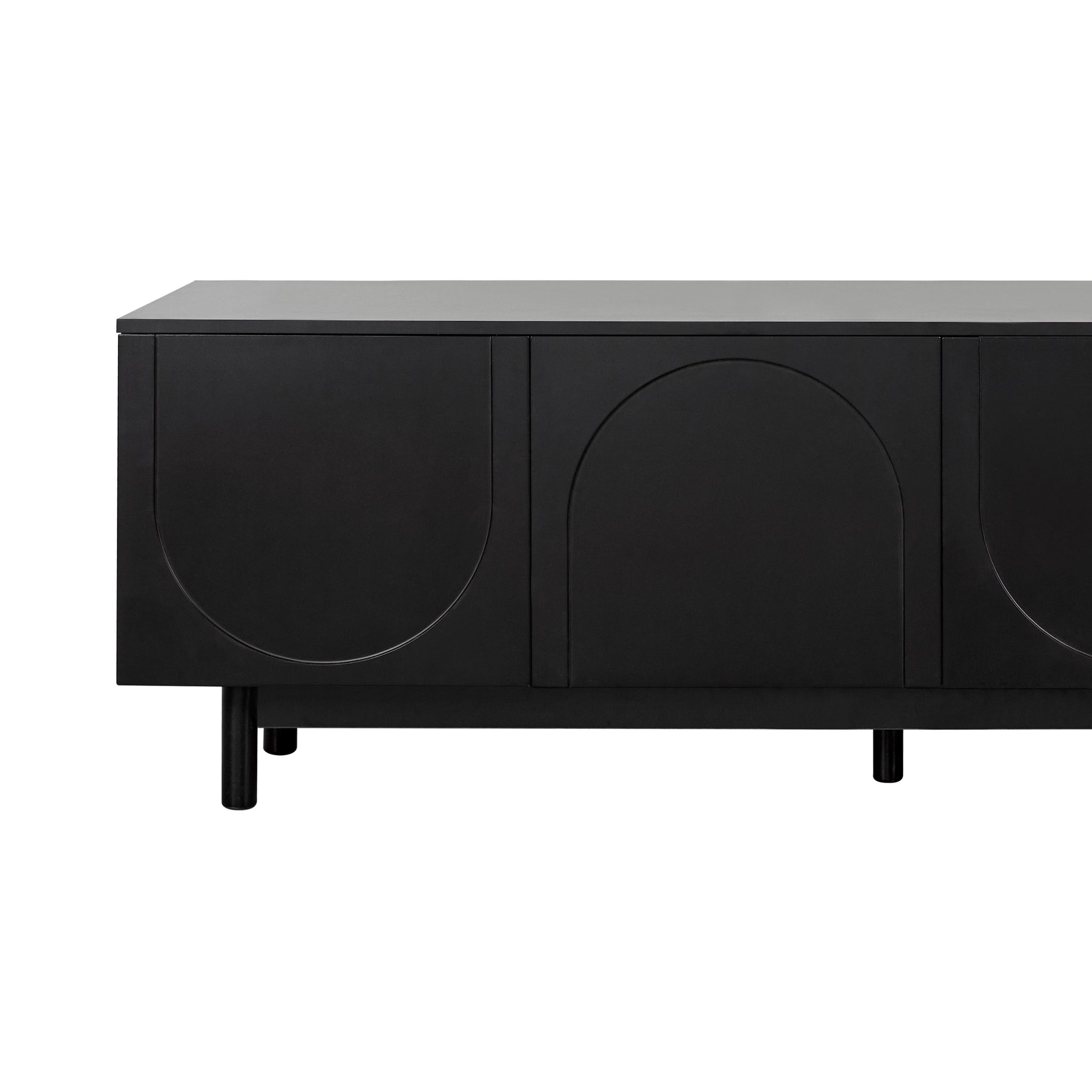 Anthony & Home Arch-Cabinet TV stand with solid wood legs, designed for TVs up to 78 inches, featuring a modern studio style.