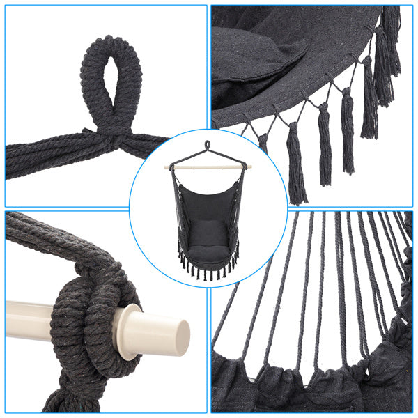 Galvanized Pipe Cut Gray Fringe Cushion Hanging Chair Polyester Cotton Belt 2pcs Cushion
