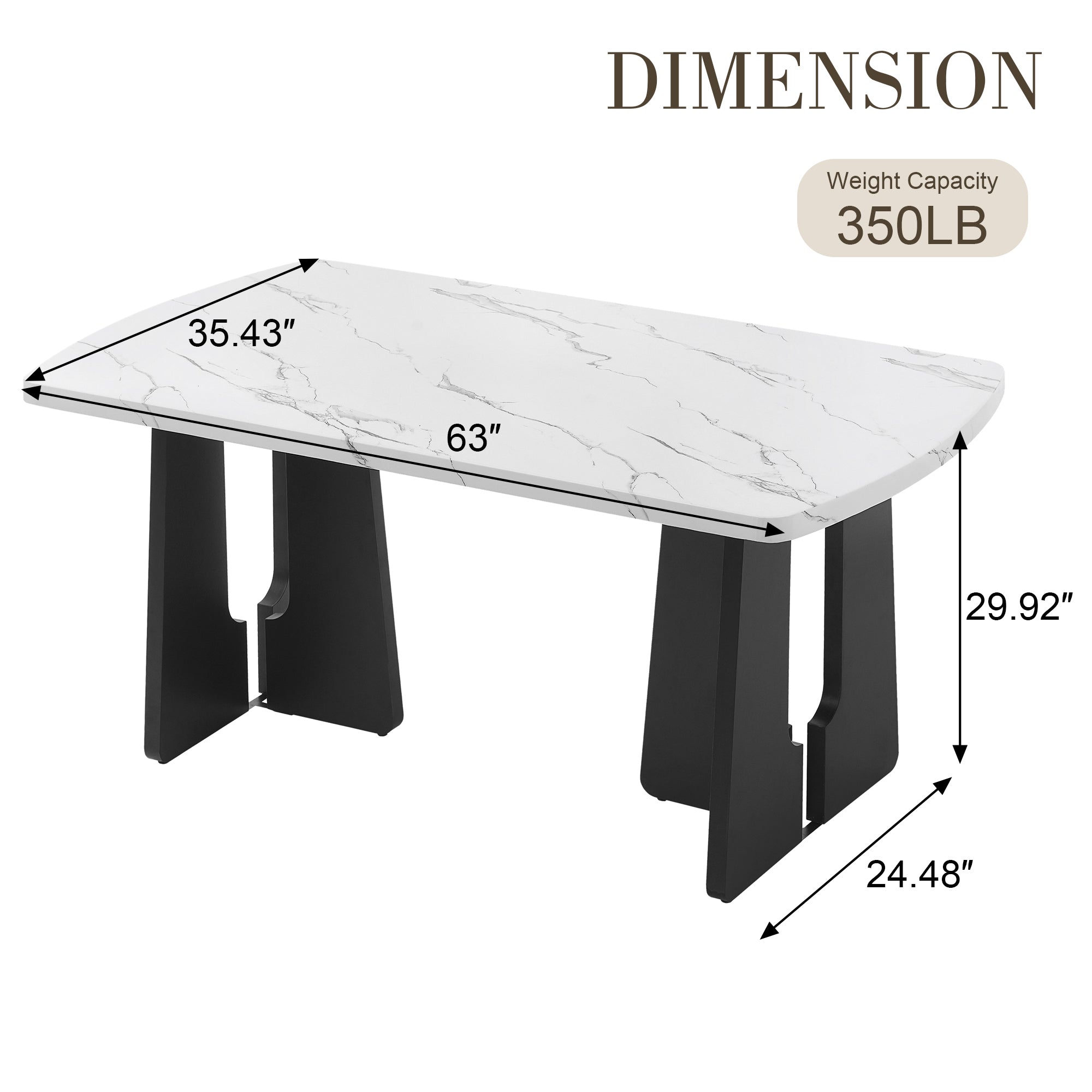 Black and white faux marble dining table with geometric black legs by Anthony & Home, modern design for dining room decor.