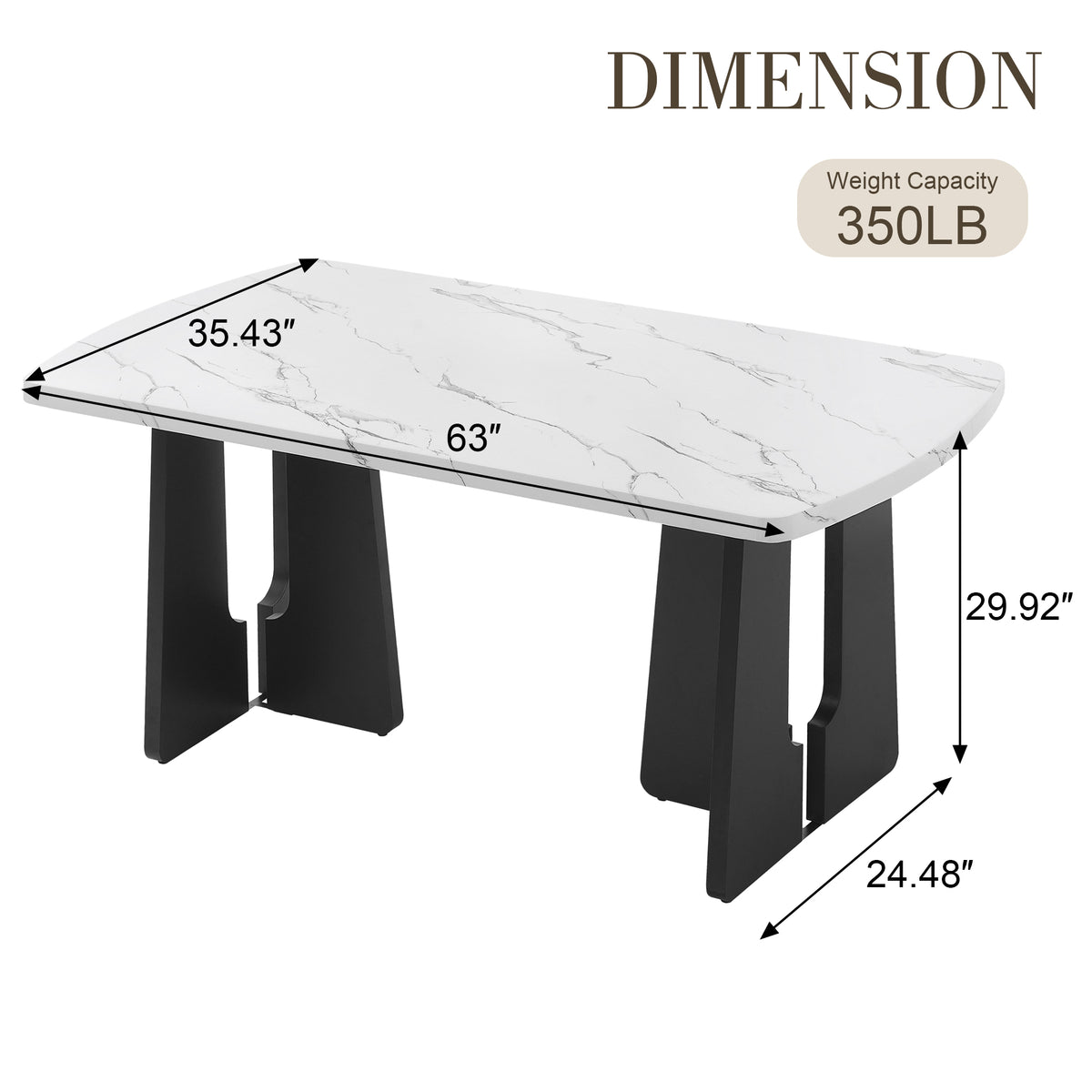 Black and white faux marble dining table with geometric black legs by Anthony & Home, modern design for dining room decor.