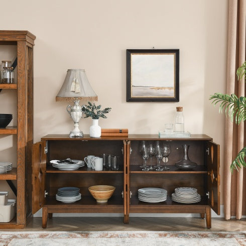60.5 Inch Walnut Mid Century Modern Sideboard Buffet Cabinet