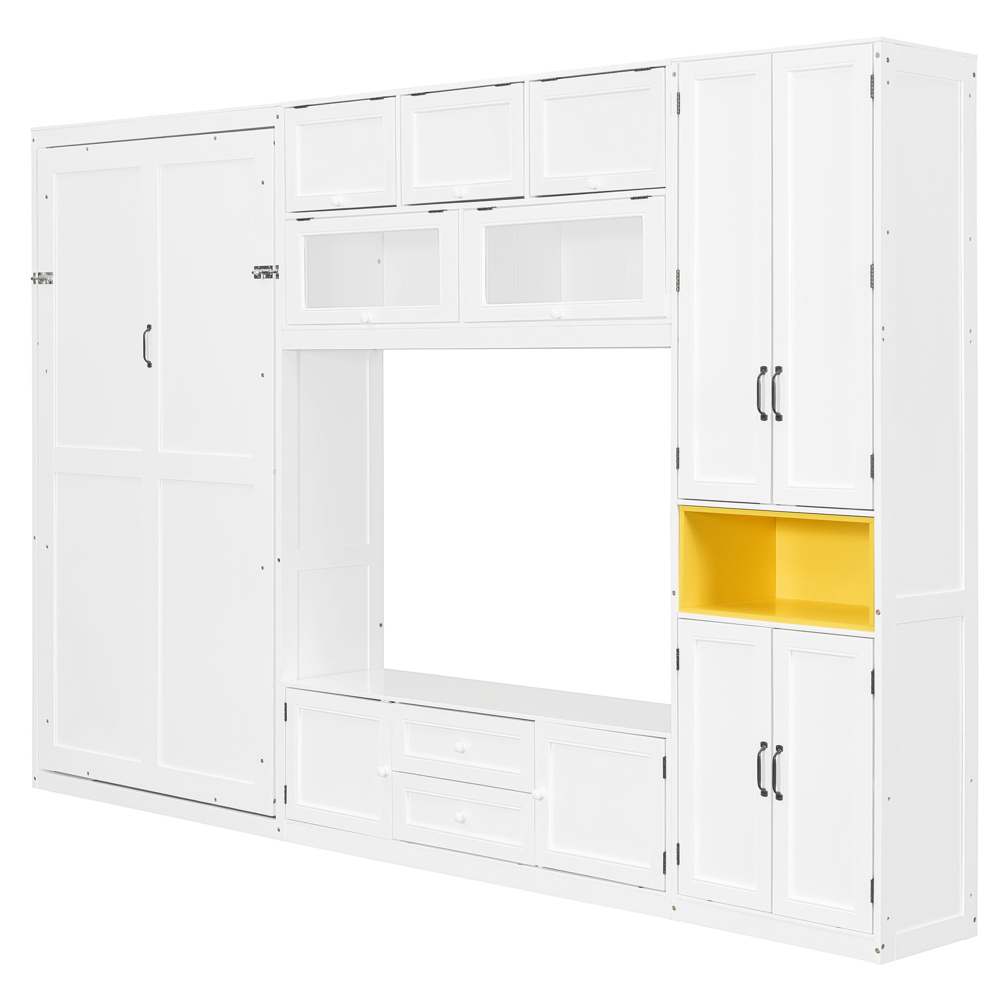 Solid wood Anthony & Home Murphy bed with TV stand, twin size, white finish, two drawers, and cabinets.