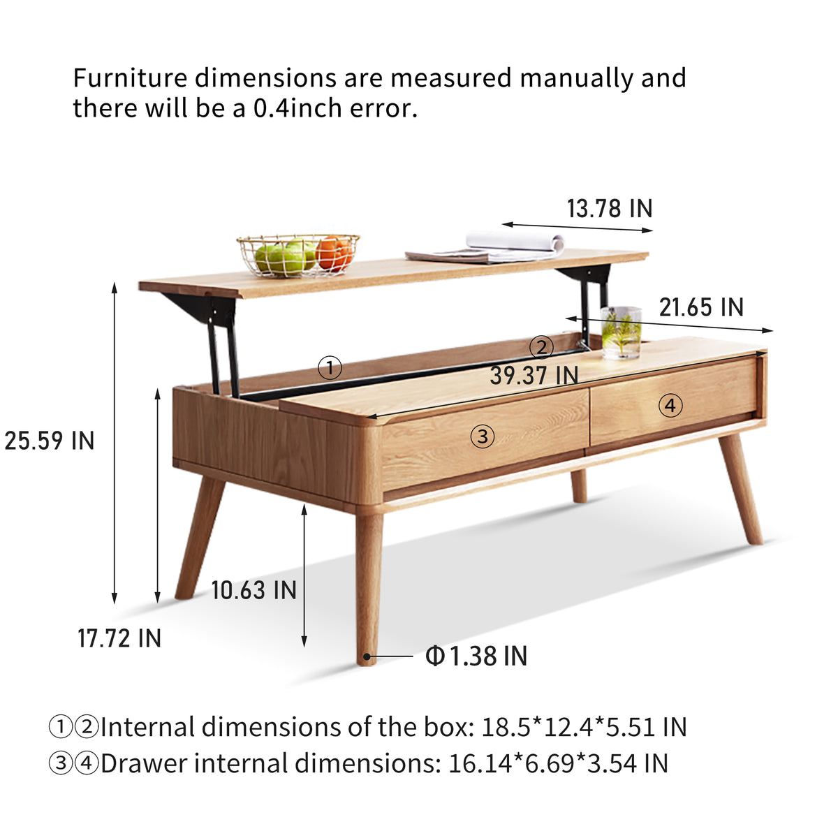 Solid oak coffee table with storage shelf, 39.4 inches wide, 23.6 inches deep, 17.7 inches high, from Anthony & Home's Atelier Collection.