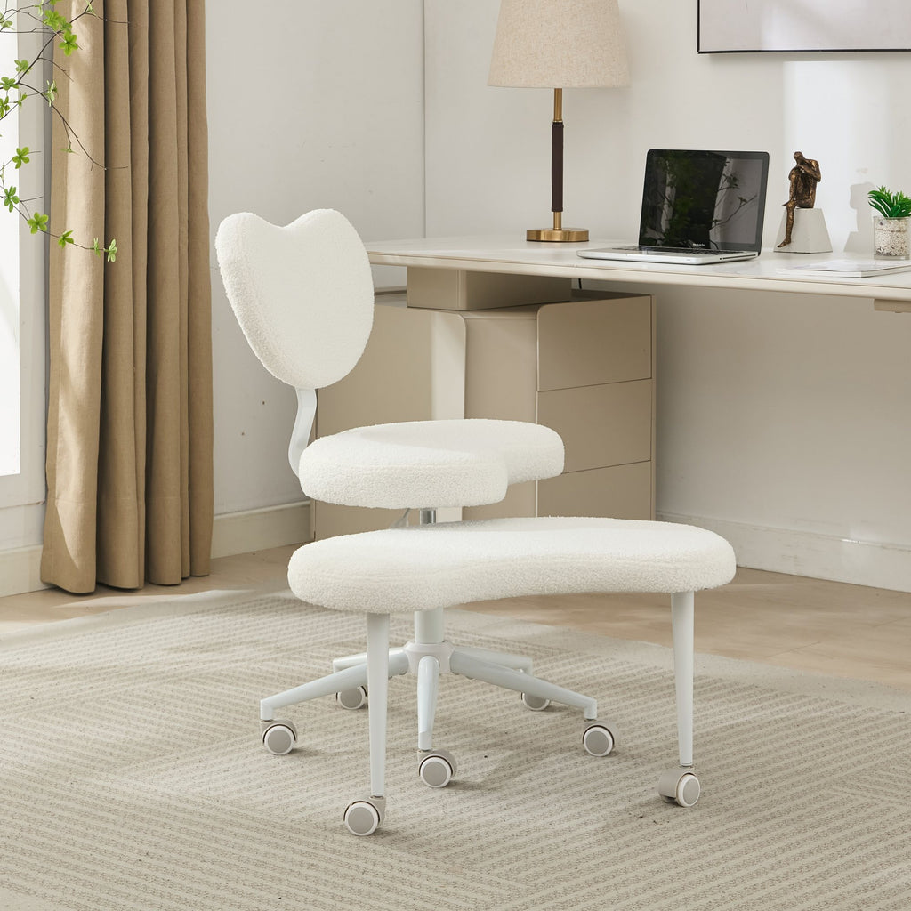 Ivory cross-legged meditation chair with wheels by Anthony & Home, designed for comfortable seated meditation practice.