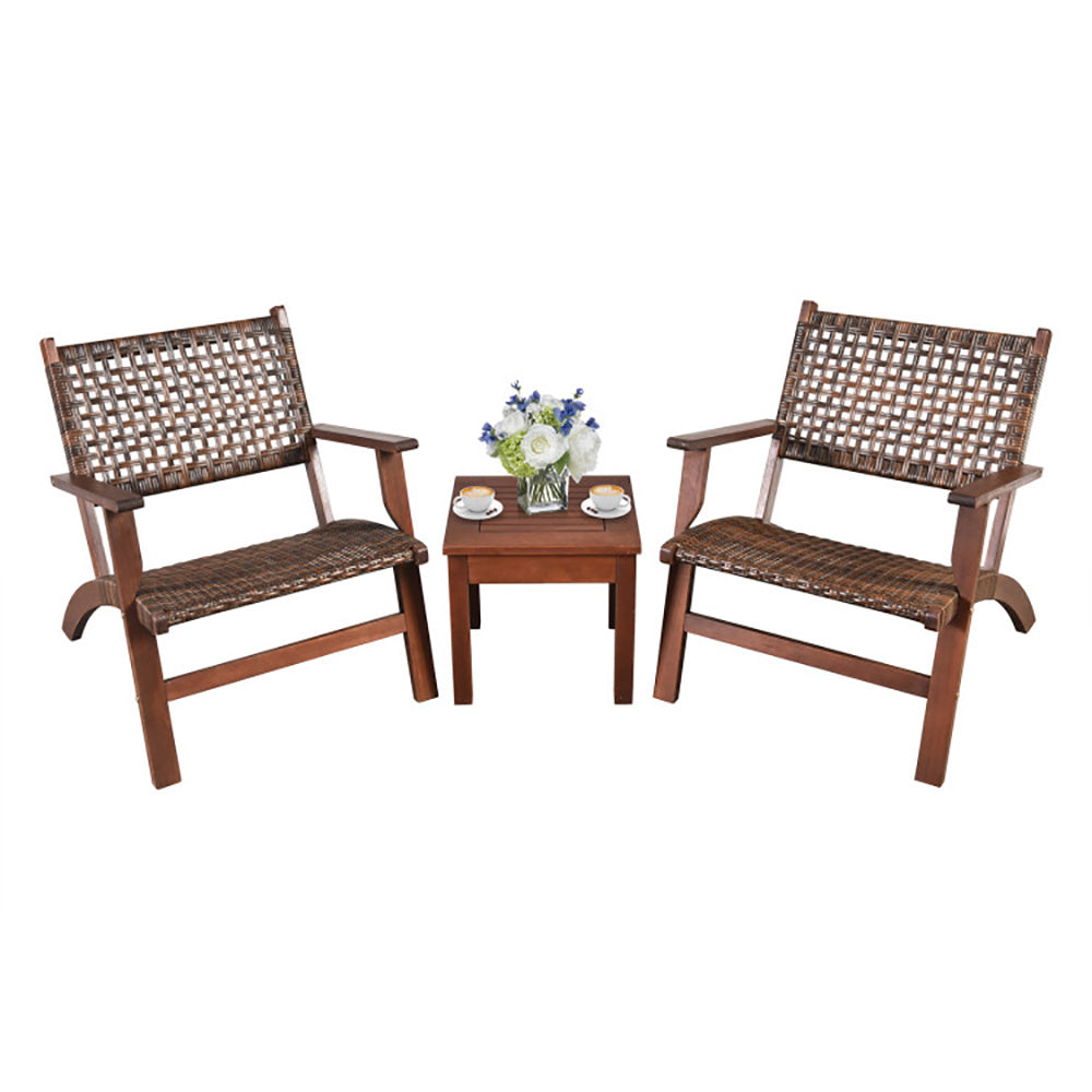 Three Piece Outdoor Wooden Rattan Patio Furniture Set