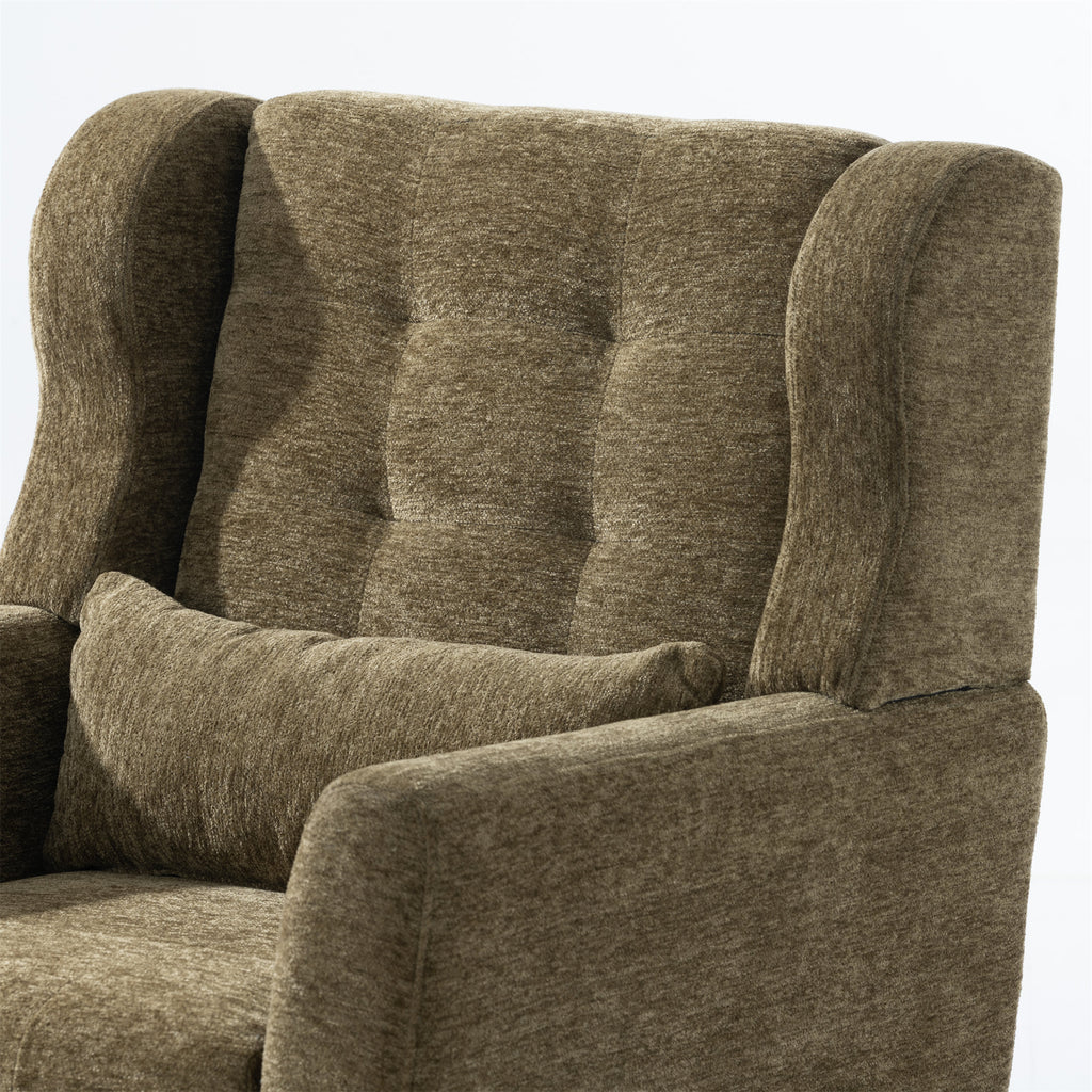 Olive green chenille accent chair with solid wood legs, stylish and comfortable for living room decor by Anthony & Home.