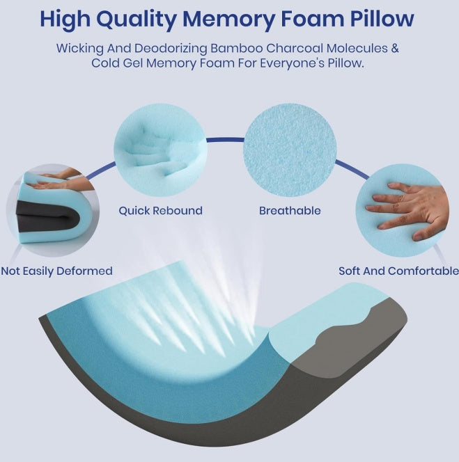 4 Inch Gel Cooling Memory Foam Pillow With Removable Washable Cover