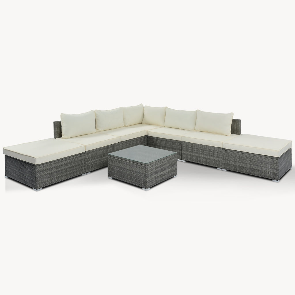 8-Piece Outdoor Patio Wicker Sofa Set Beige Cushions