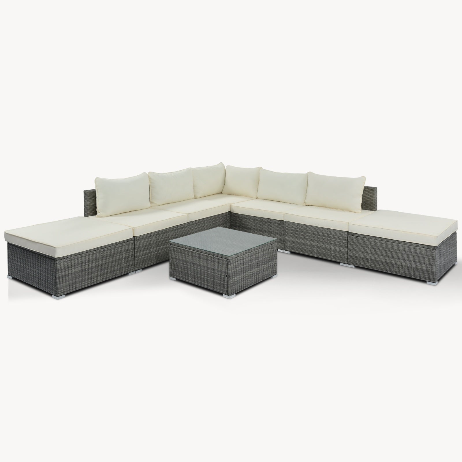 8-Piece Outdoor Patio Wicker Sofa Set Beige Cushions