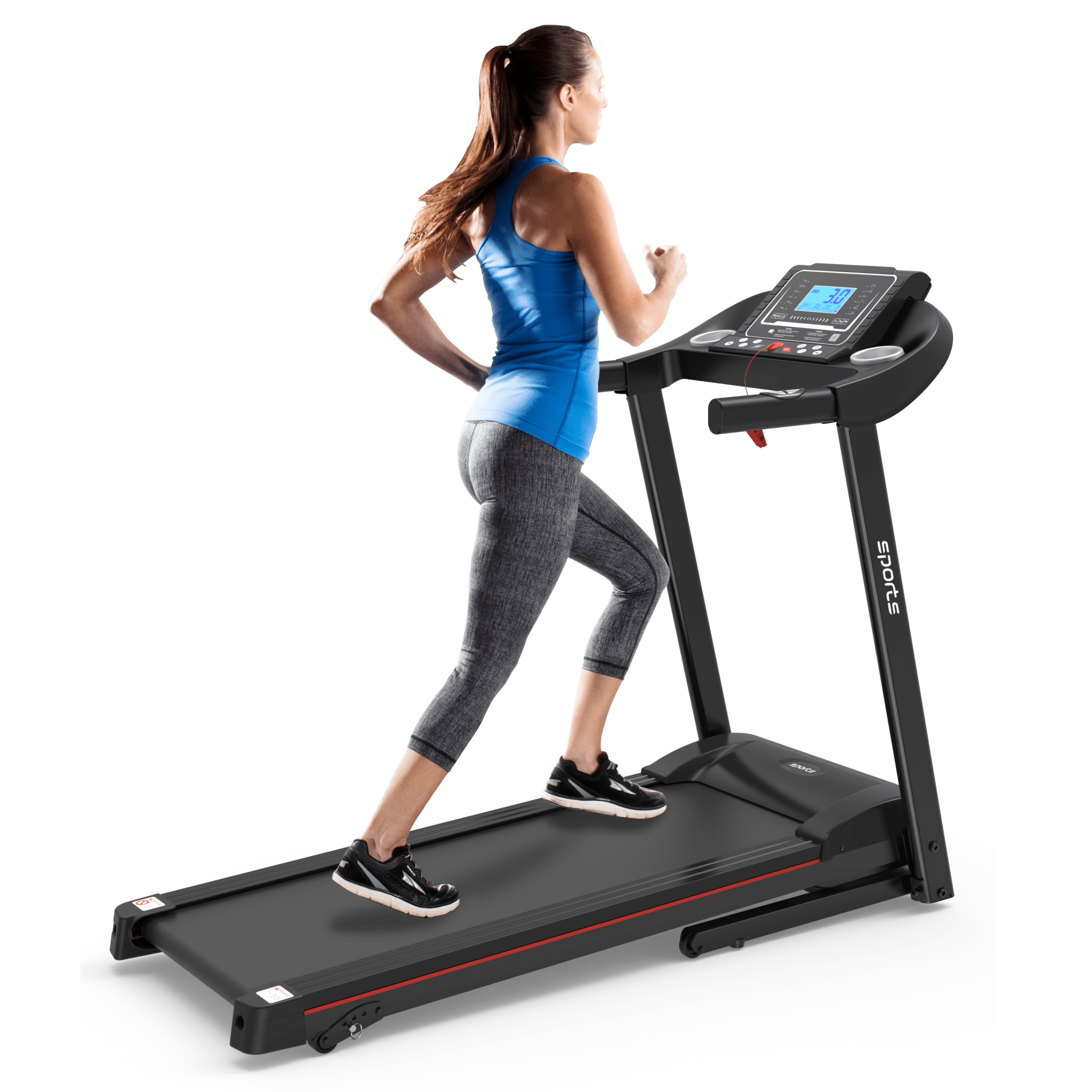 Anthony & Home Fitshow Elite Edition folding treadmill with hydraulic assist, quiet design for home gym workouts.