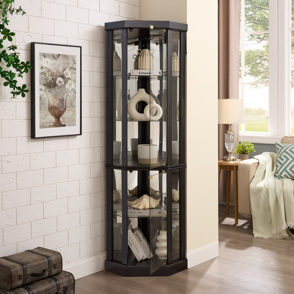Anthony & Home Heritage lighted corner curio cabinet with glass display for antiques and wine collections
