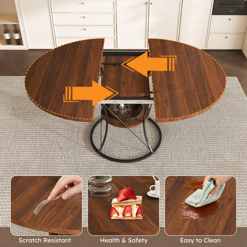 Anthony & Home Studio Round Extendable Dining Table made of solid wood, showcasing its smooth surface and extendable design.