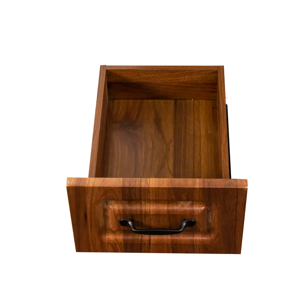 L-shaped corner desk with oak veneer finish and built-in hutch by Anthony & Home, featuring spacious workspace and storage.