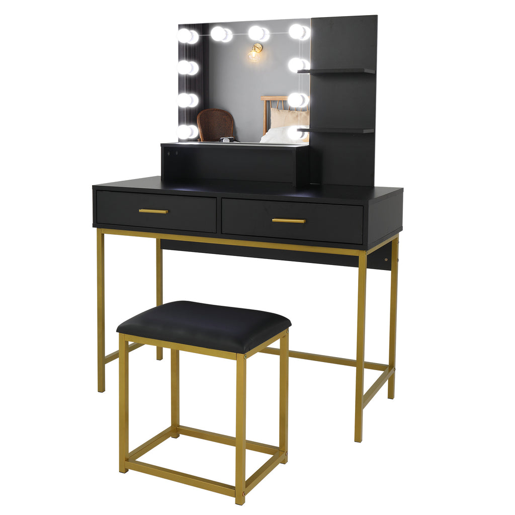 Black Dressing Table Set Two Drawers And Three Tier Shelf