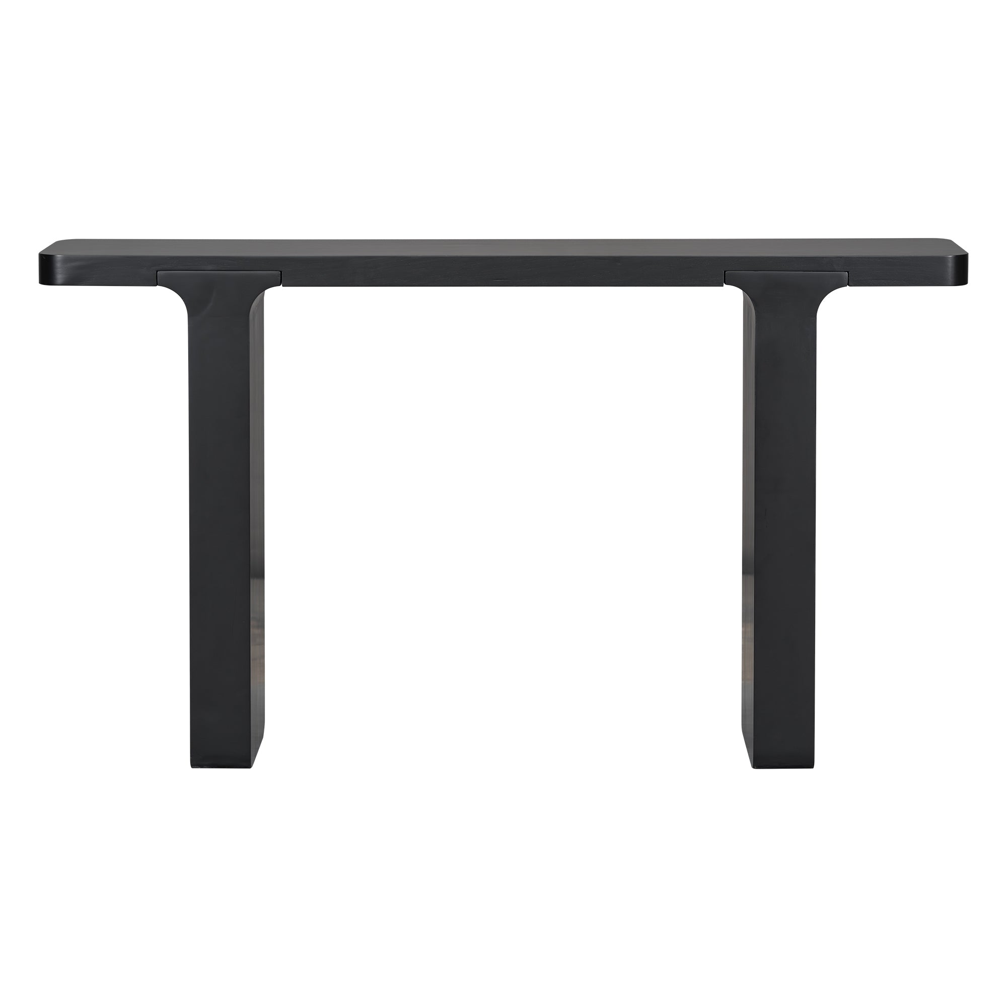U_STYLE farmhouse entryway table with large acacia veneer countertop, minimalist design, square legs, ideal for hallway or living room.