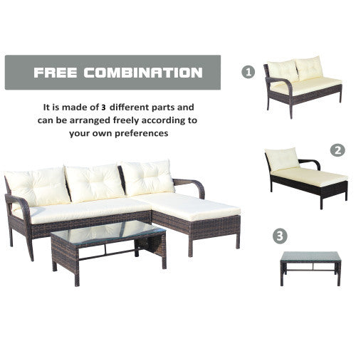 Outdoor 3 Piece Conversation Set Wicker Rattan Sofa Cushions