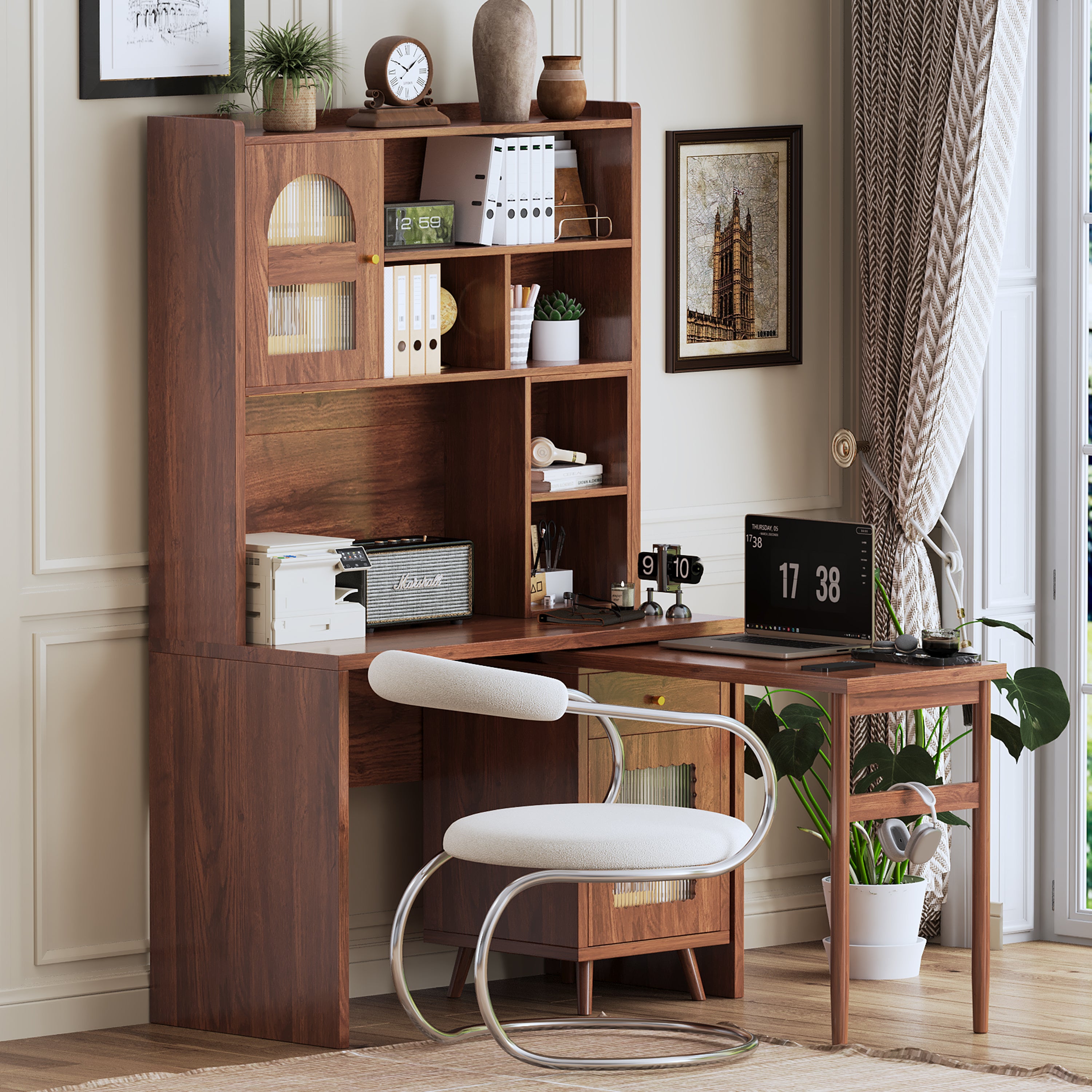 Anthony & Home rotating desk from the Studio Collection with built-in storage, featuring a smooth swivel surface and modern design.