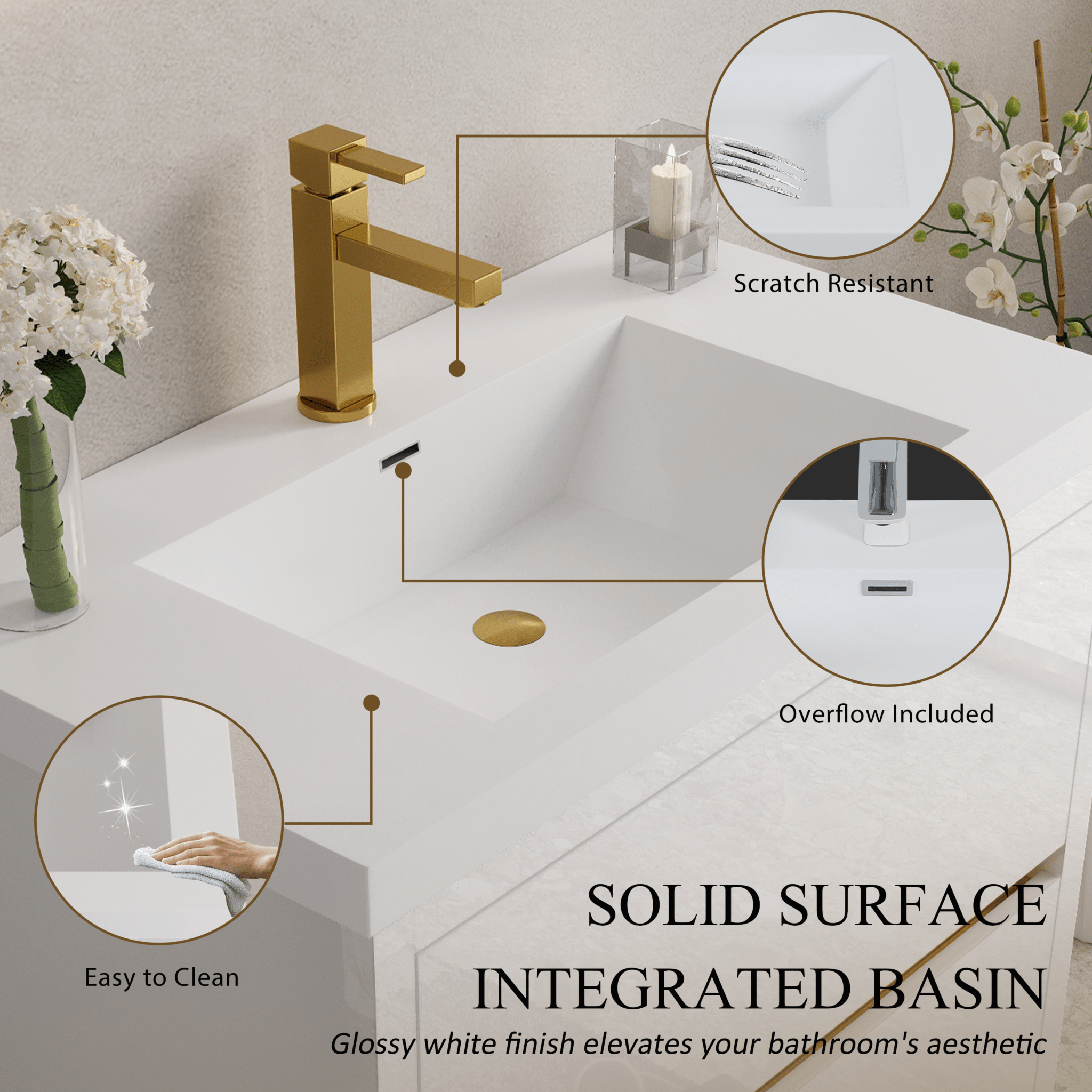 Anthony & Home bathroom vanity with stone resin countertop and integrated sink, featuring a modern design and storage cabinet.