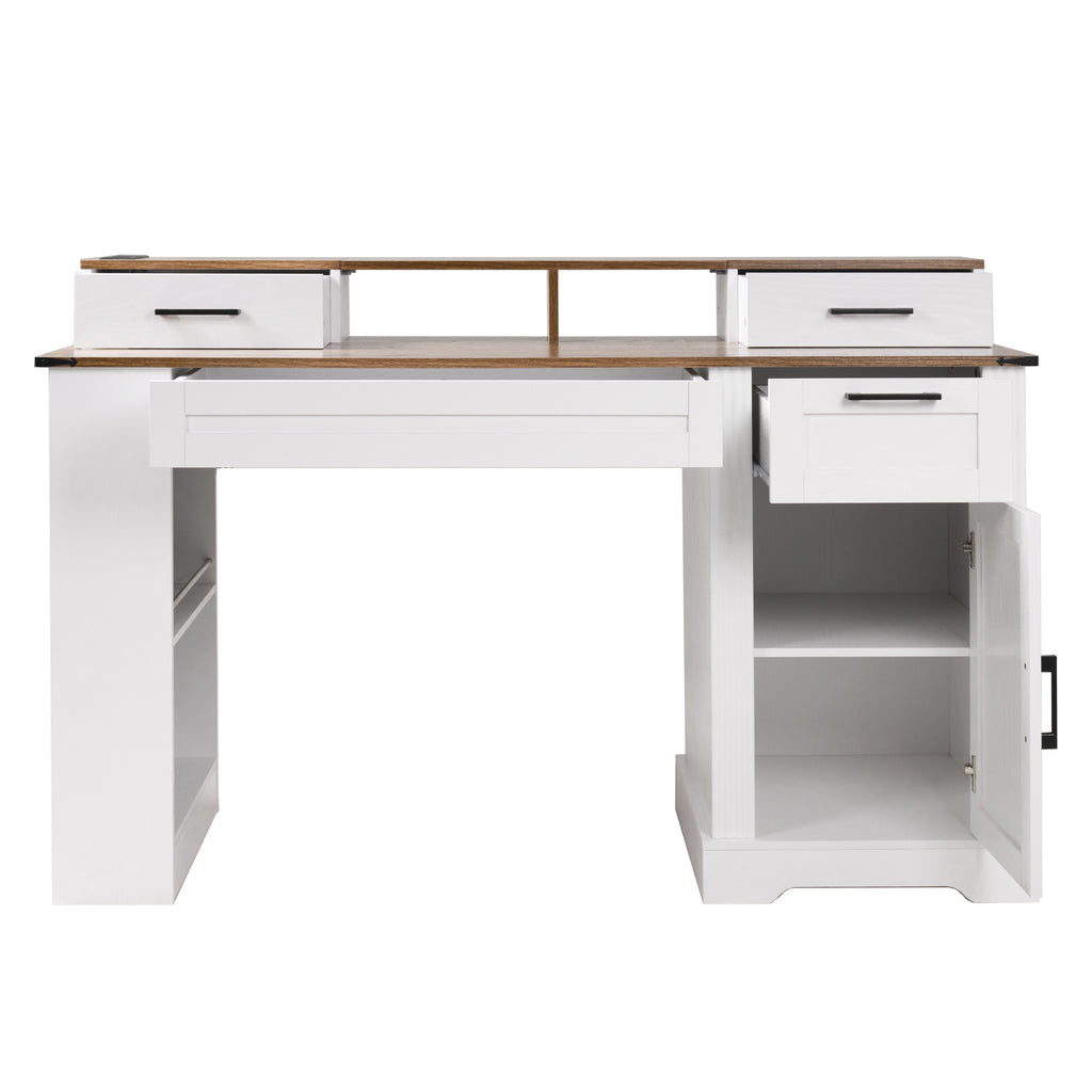 Anthony & Home studio barn door desk with built-in storage and charging station, featuring a sleek, modern design and functional workspace.