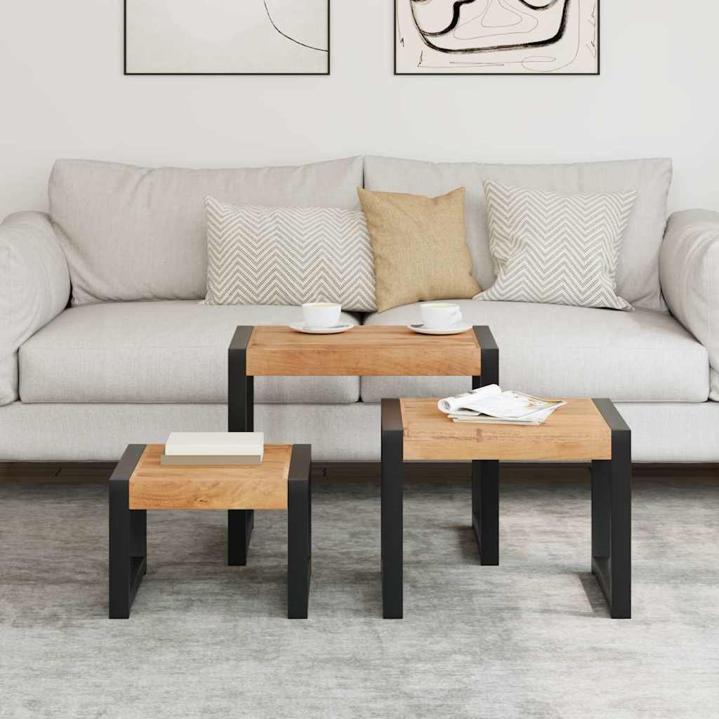Three Piece Solid Wood Nesting Tables Vintage Style Set