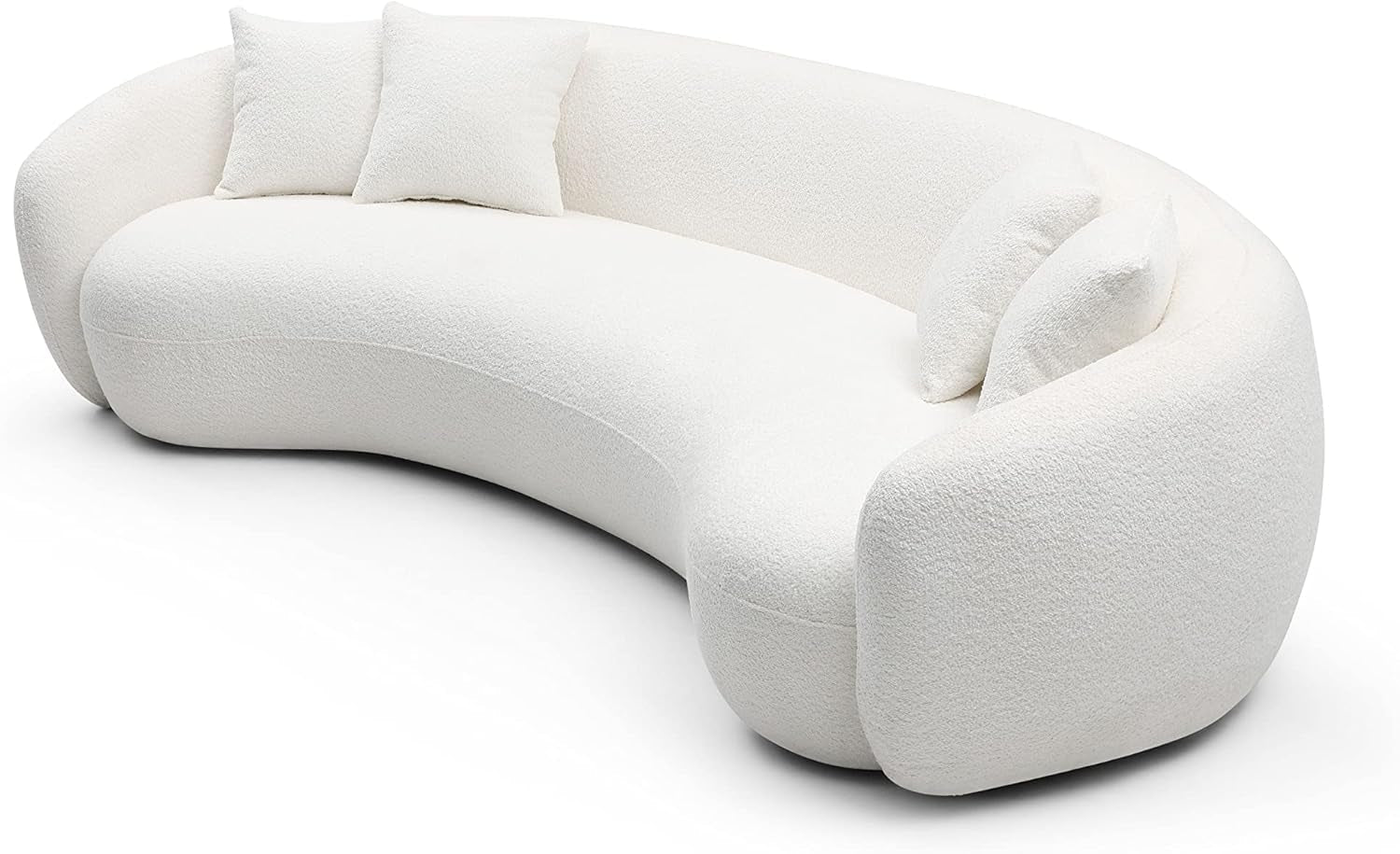 Minimalist Curved Sofa Set,Mid-Century 5 Seat Teddy Fleece Boucle Couch with 4 Throw Pillows, Oversized Cloud Sofa & Couches Decor Furniture for Living Room-4