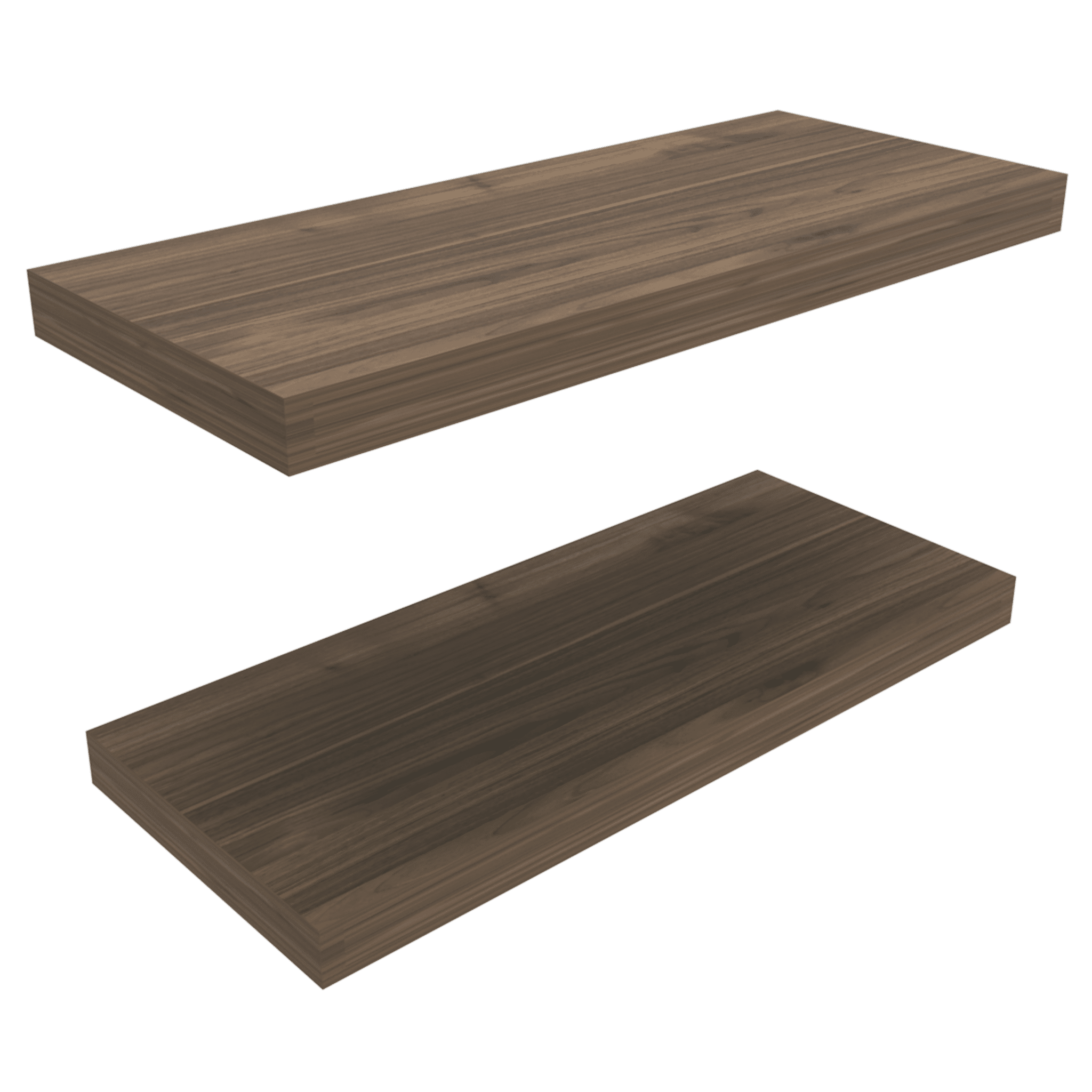 Mahogany two-shelf floating shelves from Anthony & Home Heritage Collection mounted on a wall for stylish storage.