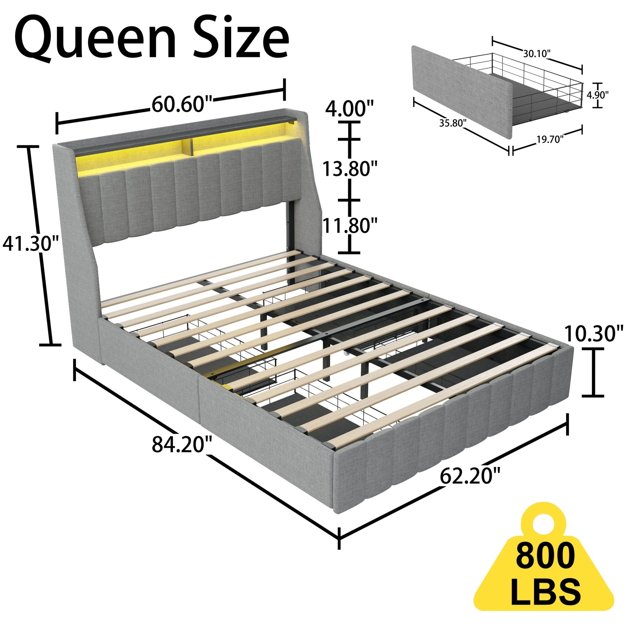 Queen linen upholstered bed frame with winged headboard by Anthony & Home, showcasing soft fabric and elegant design.