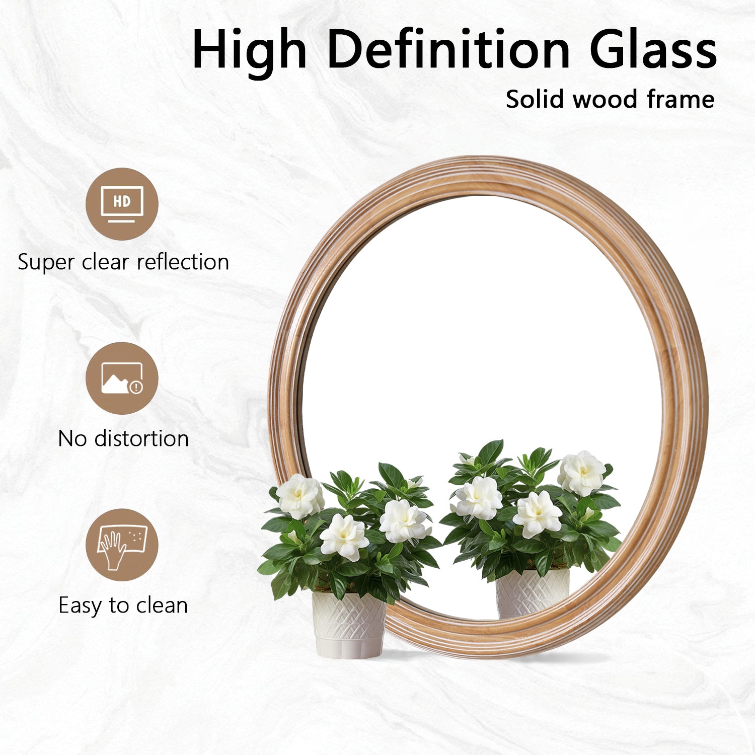 Antique whitewash wood and metal round wall mirror from Anthony & Home Heritage Collection, 27.56 inches diameter.