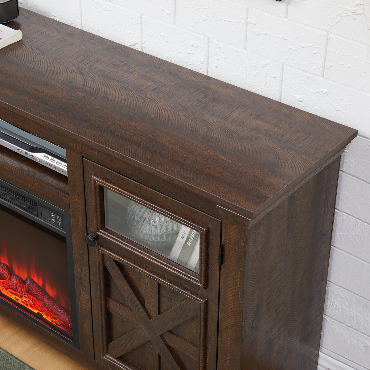 Espresso Barnwood Two Door Media Console by Anthony & Home with rustic wood finish and modern design, featuring two cabinet doors.