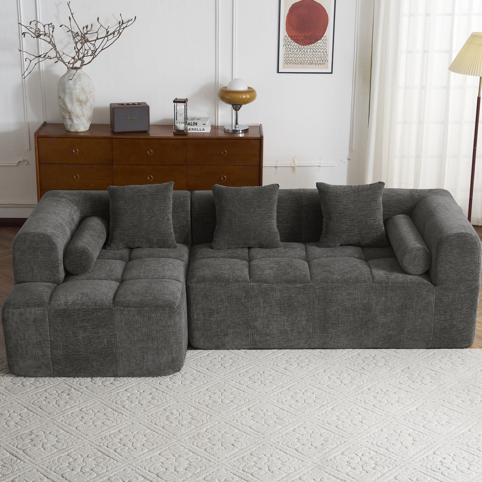 American Design Collection Anthony & Home signature chenille modular sectional sofa with deep seating, shown in a modern living room.