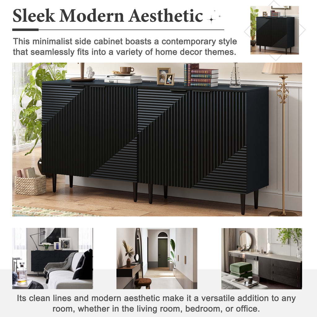 Anthony & Home Mirod Atelier side cabinet with geometric doors, showcasing modern design and stylish storage solution.