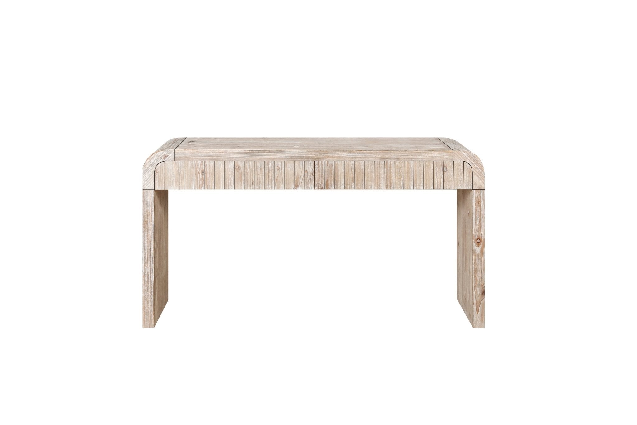 Heritage solid wood console table with hidden drawers by Anthony & Home, showcasing a sleek, natural wood finish and elegant design.