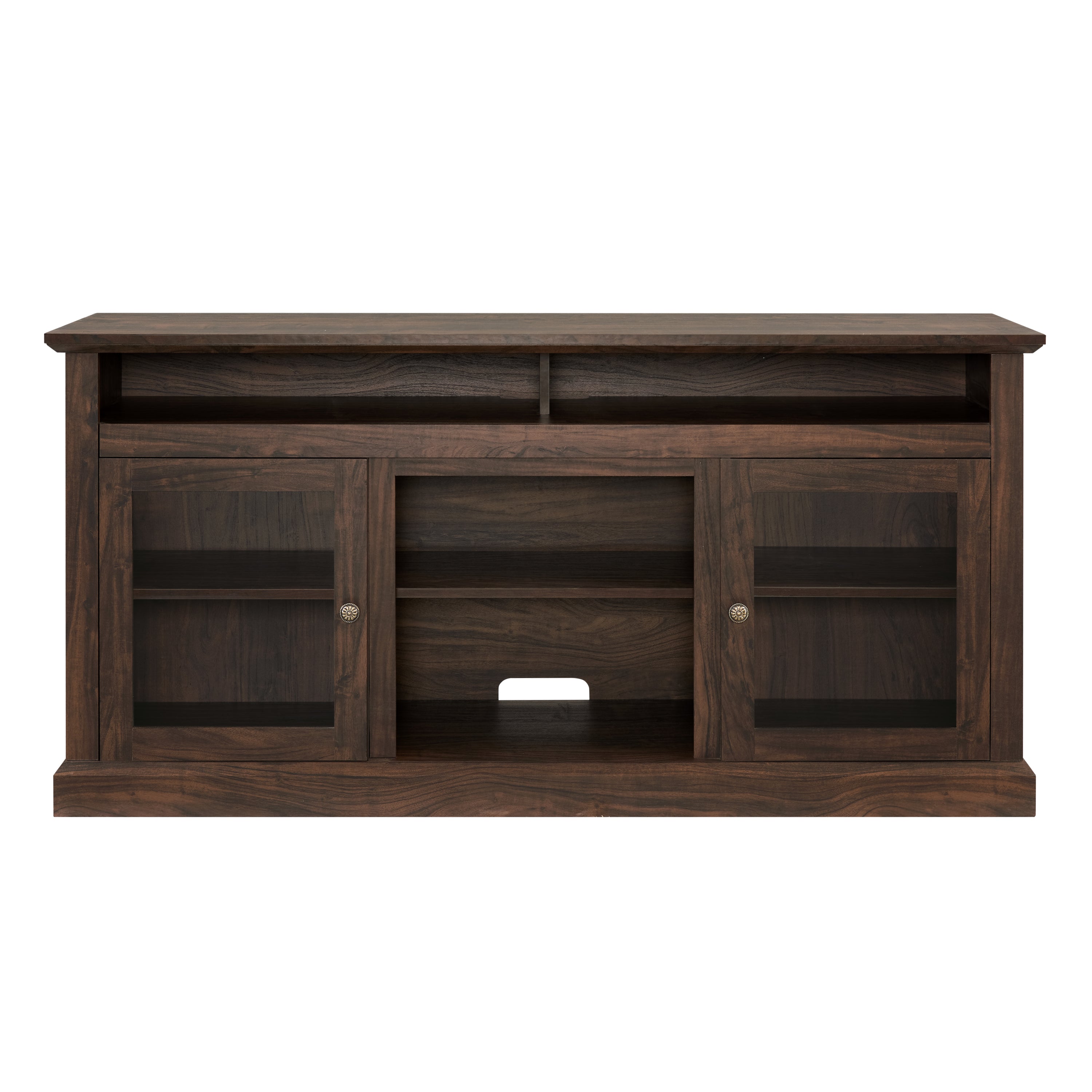 Anthony & Home Atelier Collection TV console for 65-inch TVs in brown finish, minimalist entertainment cabinet with sleek design.