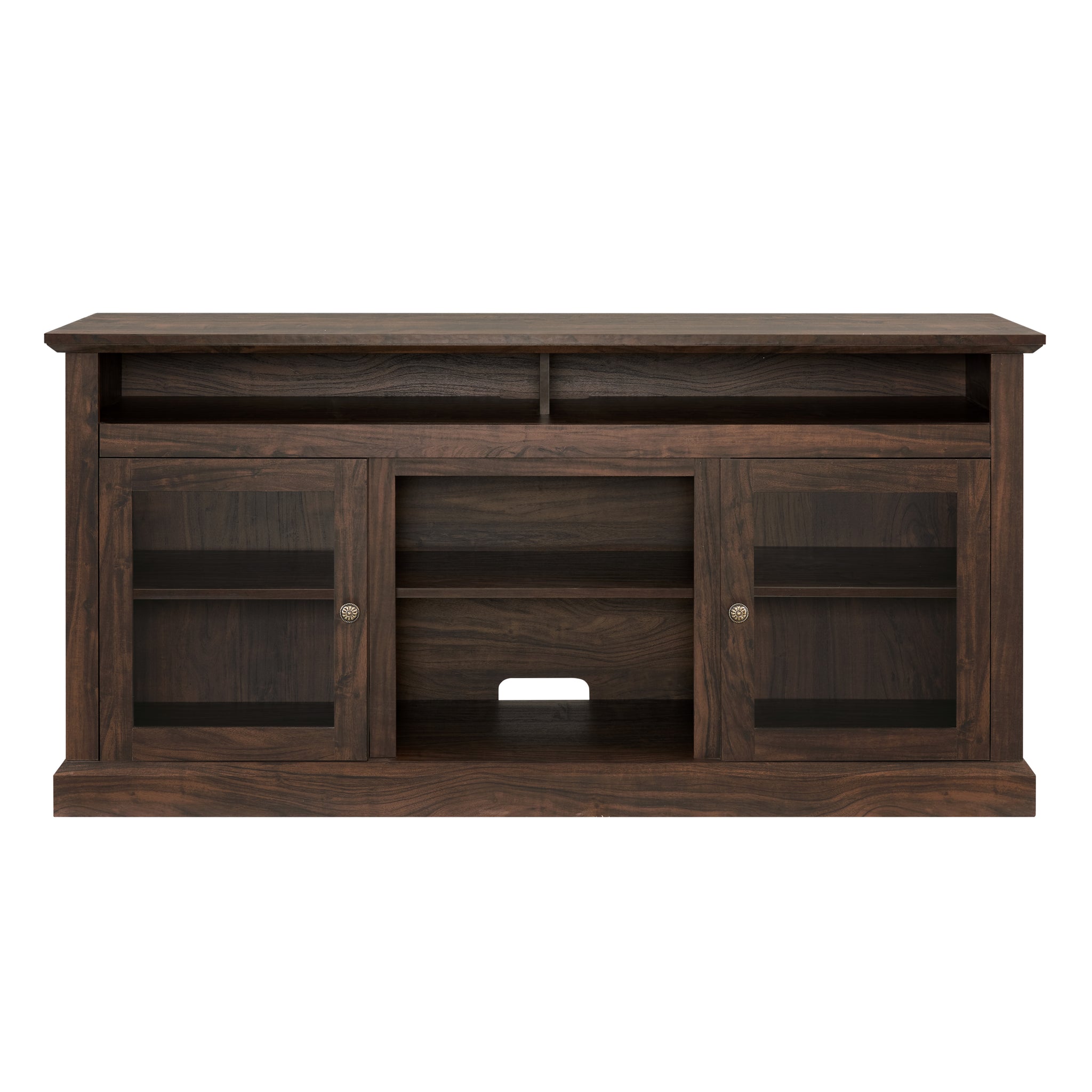 Anthony & Home Atelier Collection TV console for 65-inch TVs in brown finish, minimalist entertainment cabinet with sleek design.