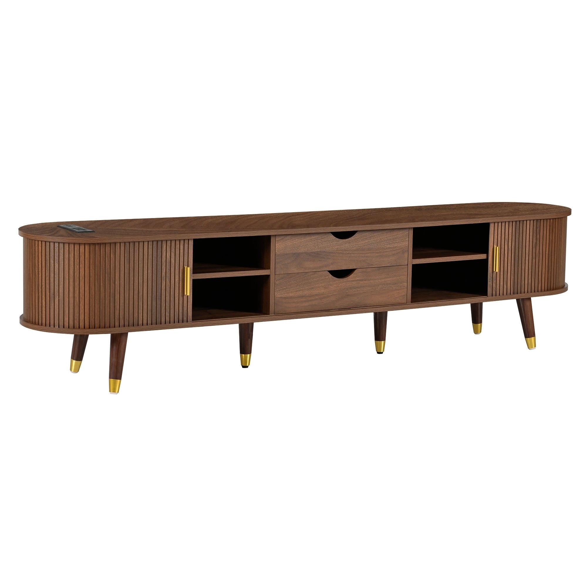 Walnut mid-century TV stand by Anthony & Home featuring sleek wooden finish and modern design, perfect for living room decor.