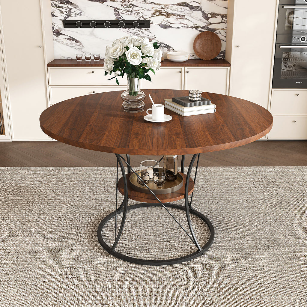 Anthony & Home Studio Round Extendable Dining Table made of solid wood, showing the wooden surface and extendable mechanism.