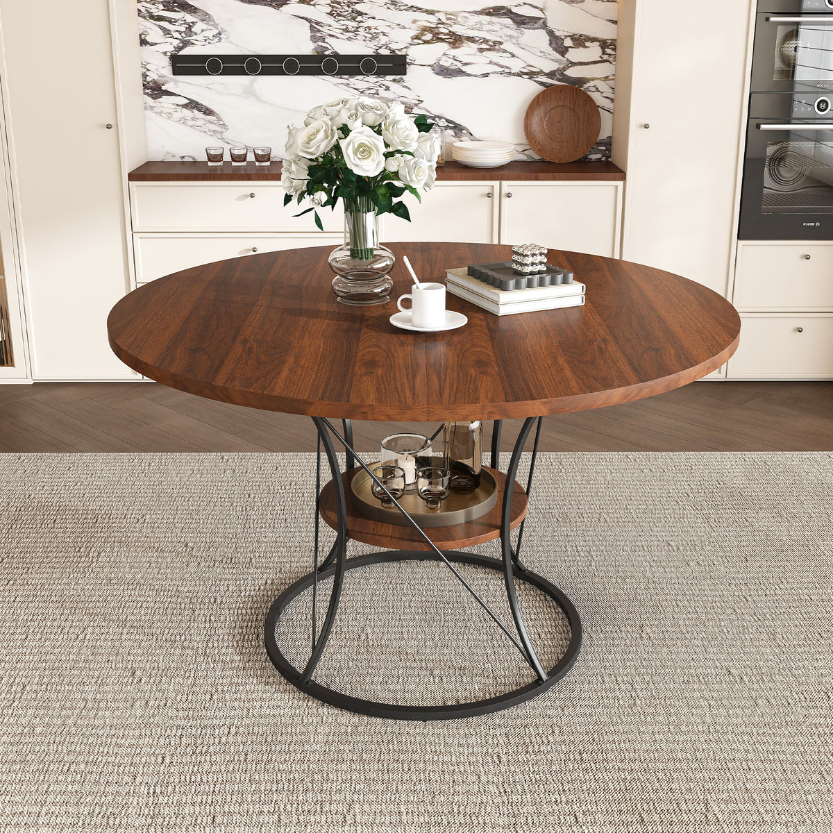 Anthony & Home Studio Round Extendable Dining Table made of solid wood, showing the wooden surface and extendable mechanism.