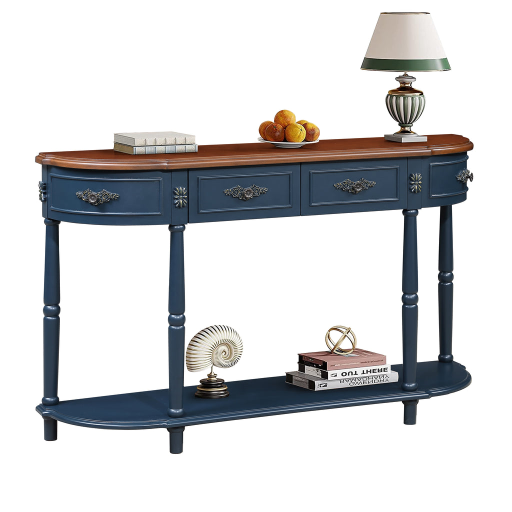Solid wood half moon console table from Anthony & Home Studio Collection, showcasing smooth finish and elegant curved design.