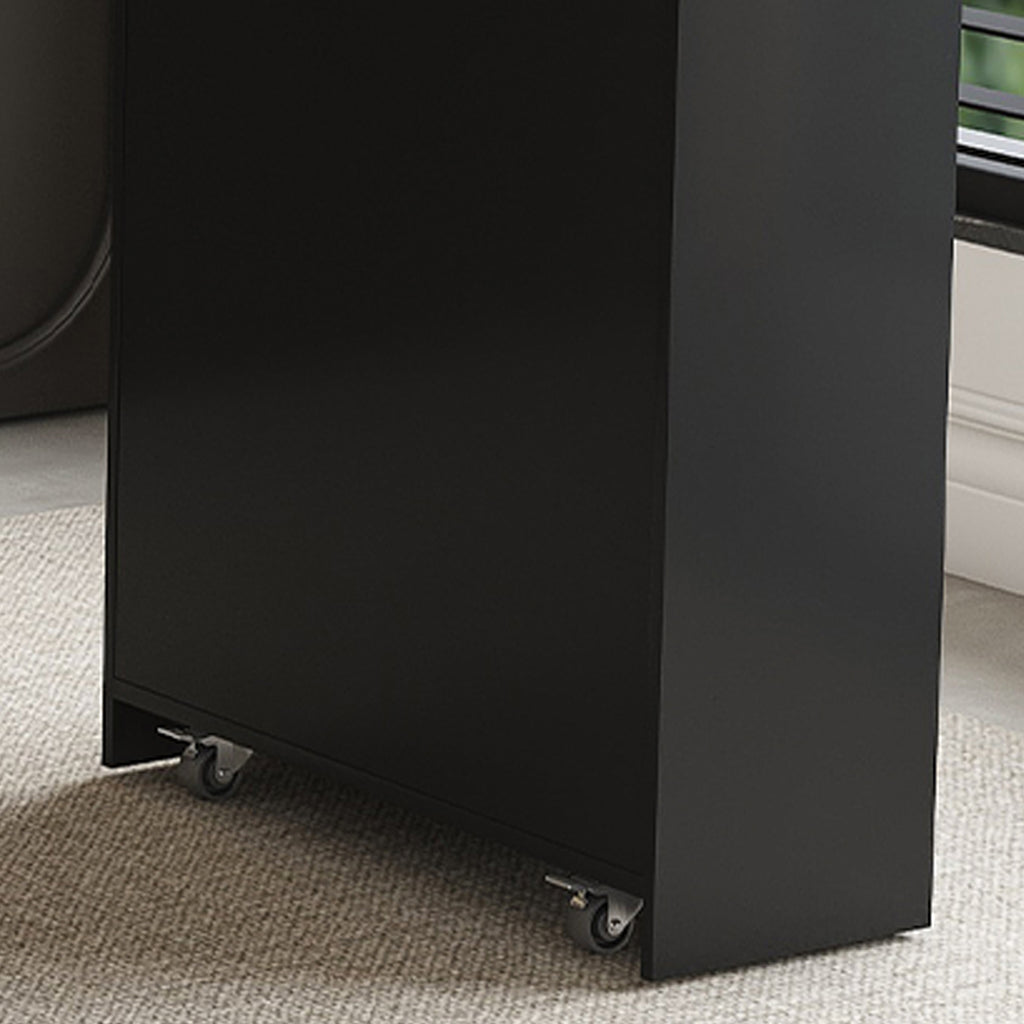 Black Expandable Kitchen Island with Marble - Grain Countertop, Power Outlet, Mobile Storage Cart with Cabinet & 2 Drawers, 80 - Inch Dining Table - Anthony & Home