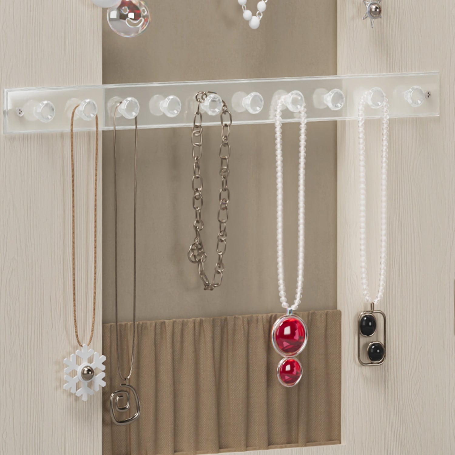Anthony & Home HD glass mirror jewelry cabinet armoire with multiple compartments and a sleek design for organized jewelry storage.