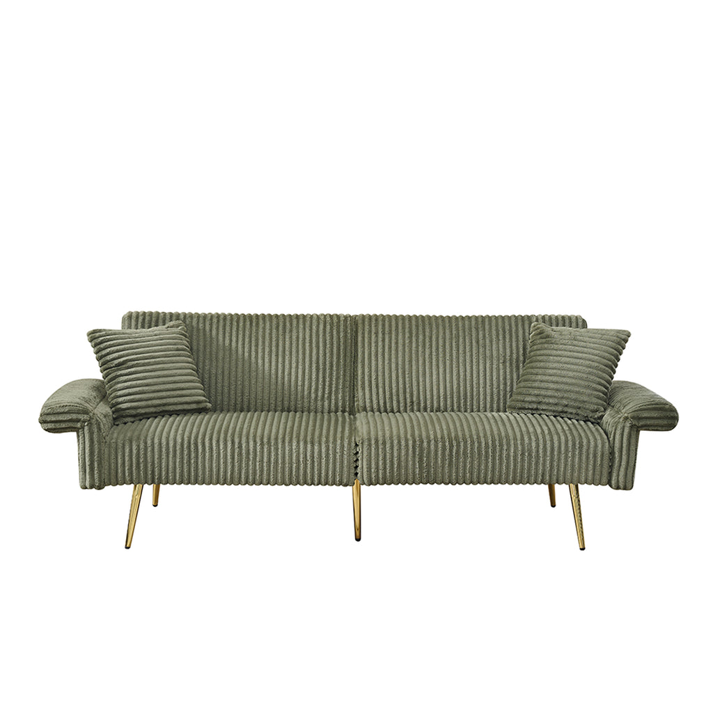 Corduroy Sofa Bed Contemporary Green Velvet Foldable Double With Armrests 79 Inch Limited